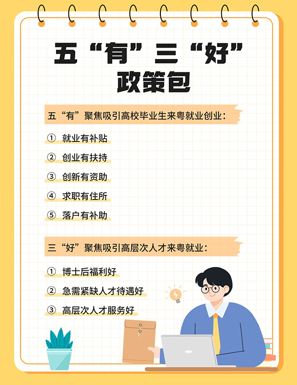 為深入實(shí)施“百萬英才匯南粵”行動(dòng)計(jì)劃，廣東匯集五“有”三“好”政策包，拿出誠(chéng)意滿滿的激勵(lì)政策，匯聚天下英才到南粵大地就業(yè)創(chuàng)業(yè)。